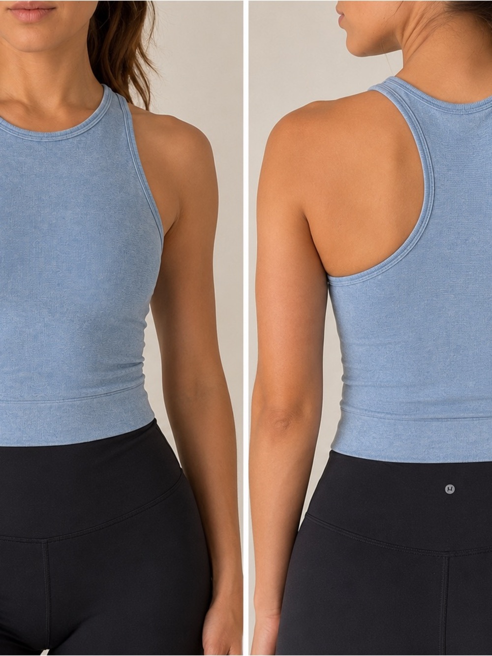 NUX Light Blue Ribbed Racerback Crop Tank